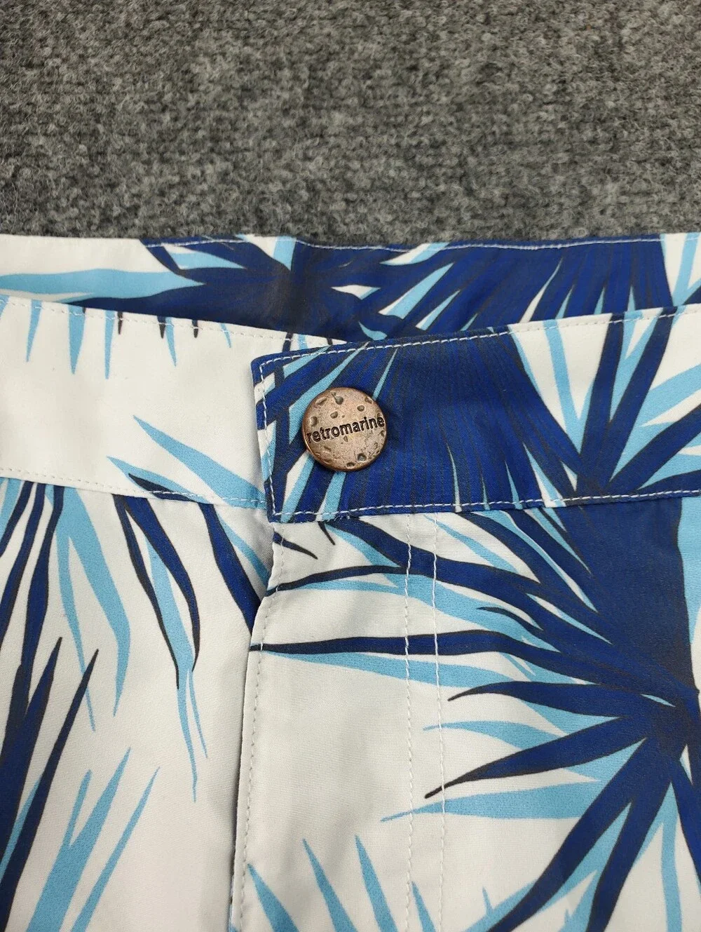 Retromarine New York Swim Trunks Mens 38 Tropical Hawaiian Print Blue White